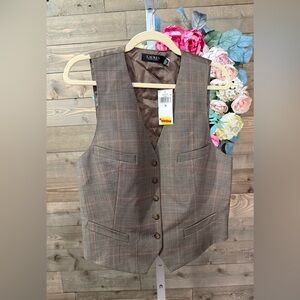 NWT Lauren Ralph Lauren Mocha plaid vest size 16